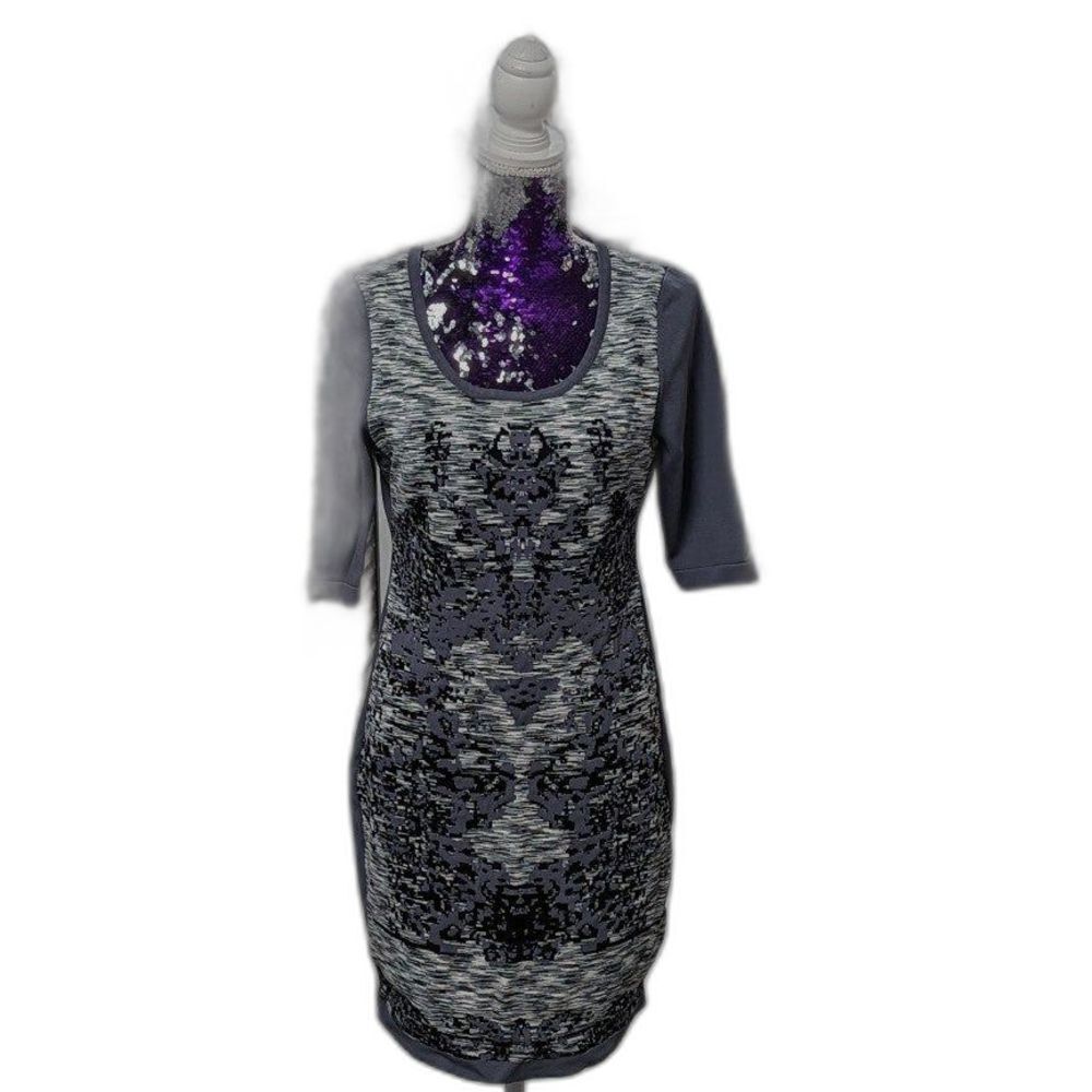 Jax XL Grey Patterned Dress with Three-Quarter Sleeves